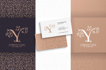 Premium Vector Y logo. Monnogram, lettering. Seamless pattern and business cards. Personal logo or sign for branding an elite company.