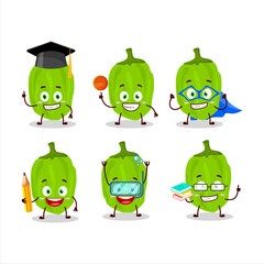 School student of green habanero cartoon character with various expressions