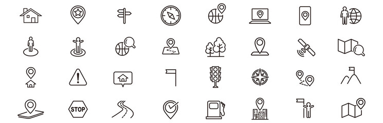 Navigation, location, GPS elements - thin line web icon set. Outline icons collection. Simple vector illustration. - obrazy, fototapety, plakaty