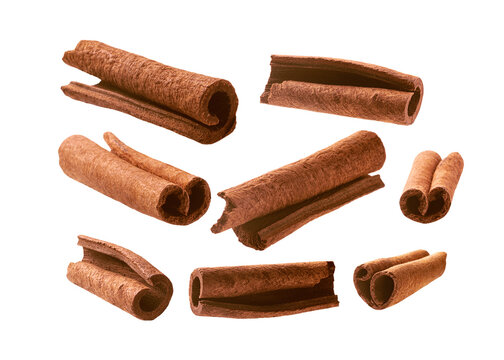 A set of cinnamon sticks. Isolated on a white background