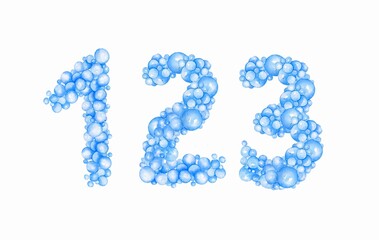 Blue numbers, alphabet from bubbles, balloons.  Children's design, for holidays, parties, weddings, prints, invitations, cards