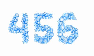 Blue numbers, alphabet from bubbles, balloons.  Children's design, for holidays, parties, weddings, prints, invitations, cards