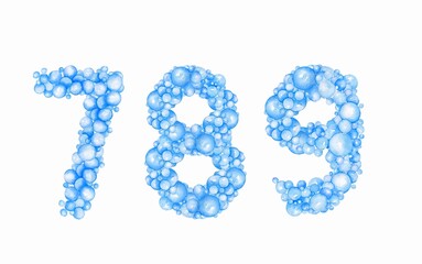 Blue numbers, alphabet from bubbles, balloons.  Children's design, for holidays, parties, weddings, prints, invitations, cards