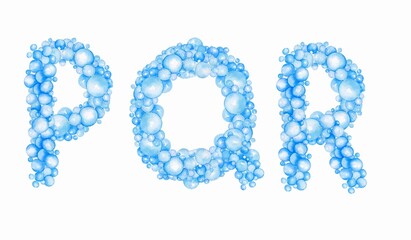 blue letters, alphabet from bubbles, balloons.  Kids design, for holidays, parties, weddings, prints, invitations, cards, baby shower