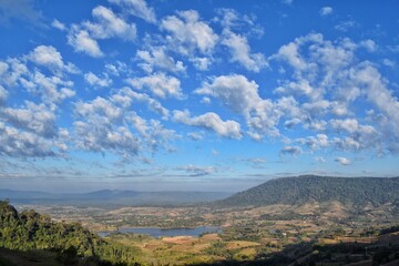 Scenic view of mountains, lakes and forests.