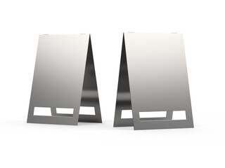 Metallic pavement signboard mockup, outdoor advertising POS POI stand banner mock up template on isolated white background, 3d illustration