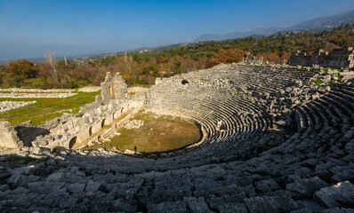 The remains of an ancient Roman theater in Tlos, Turkey...