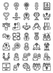 International Women's Day related line icon set