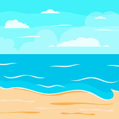 Cartoon summer beach, seaside natural vacation, tropical beach, seaside scenery background vector illustration