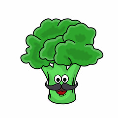 Mustache man Cute broccoli character vector template design illustration