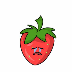 Crying cute character strawberry vector template design illustration