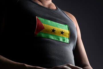 The national flag of Sao Tome and Principe on the athlete's chest