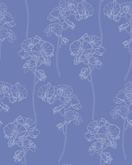 Floral seamless background pattern with orchids flowers and leaves. Botanical illustration  hand drawn. Textile print, fabric swatch, wrapping paper.