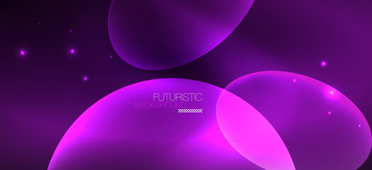 Neon ellipses abstract backgrounds. Shiny bright round shapes glowing in the dark. Vector futuristic illustrations for covers, banners, flyers and posters and other
