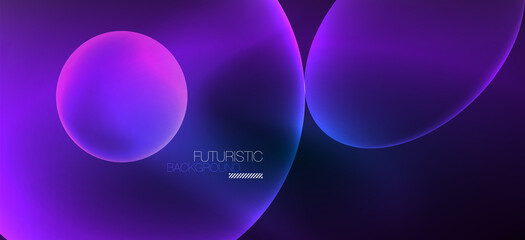 Neon ellipses abstract backgrounds. Shiny bright round shapes glowing in the dark. Vector futuristic illustrations for covers, banners, flyers and posters and other