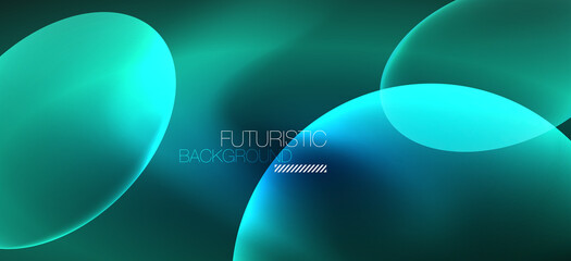 Neon ellipses abstract backgrounds. Shiny bright round shapes glowing in the dark. Vector futuristic illustrations for covers, banners, flyers and posters and other