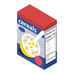 Illustration vector isometric 3D flat design of cereals box packaging with nutrition facts.