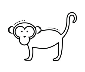 Black cute monkey icon on white background. Black outline. Safari Animals