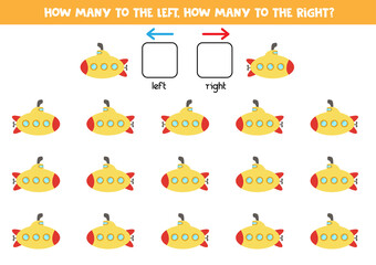 Left or right with submarine. Logical worksheet for preschoolers.