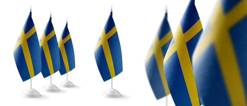 Set of Sweden national flags on a white background
