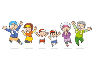 運動する家族　スポーツ