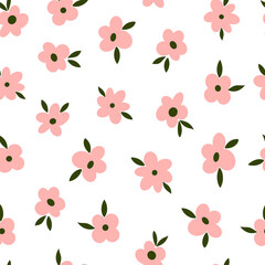 Little pink flowers seamless vector pattern