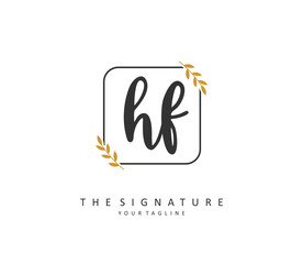 HF Initial letter handwriting and signature logo. A concept handwriting initial logo with template element.