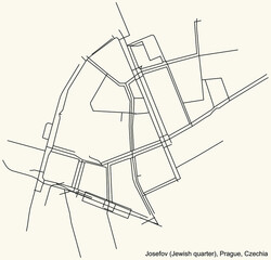 Black simple detailed street roads map on vintage beige background of the municipal district Josefov (Jewish Quarter) cadastral area of Prague, Czech Republic