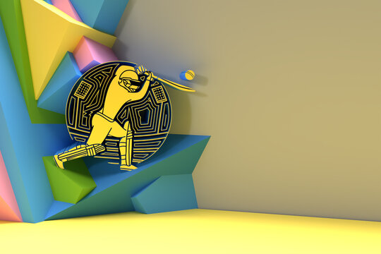 3D Render Concept of Batsman playing cricket - Championship, 3D art Design Poster illustration.
