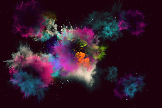 Colored powder explosion. Abstract closeup dust © Netfalls