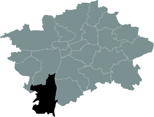 Black location map of the Praguian Praha 16 municipal district insdide black Czech capital city map of Prague, Czech Republic