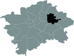 Black location map of the Praguian Praha 14 municipal district insdide black Czech capital city map of Prague, Czech Republic