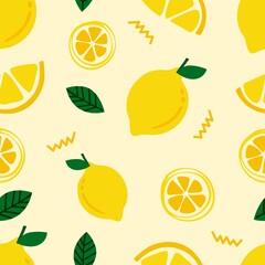 Fresh lemon lime with mint leaves seamless pattern background for kids and room decoration