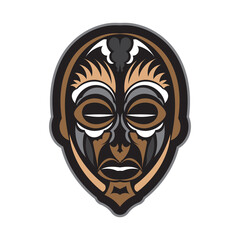 Tiki mask on a white background. Good for t-shirt prints, cups, phone cases and tattoos. Isolated. Vector