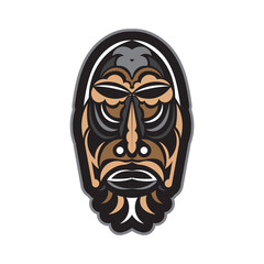 Tiki mask in Polynesian style. Good for t-shirt prints, cups, phone cases and tattoos. Isolated. Vector