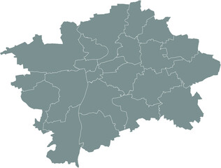 Simple gray vector map with white borders of municipal districts of Prague, Czech Republic