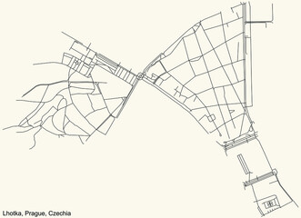 Black simple detailed street roads map on vintage beige background of the municipal district Lhotka cadastral area of Prague, Czech Republic