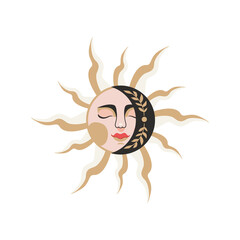 Vector illustration of sun and moon. The illustration is isolated.
