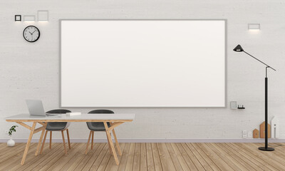 Classroom interior with big whiteboard for mockup minimal style, 3D rendering