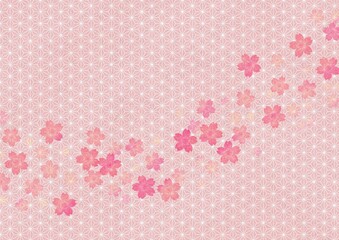 ピンク色の麻の葉模様と桜の花の和紙 no.02