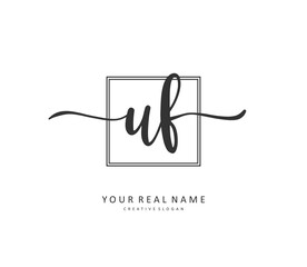 UF Initial letter handwriting and signature logo. A concept handwriting initial logo with template element.