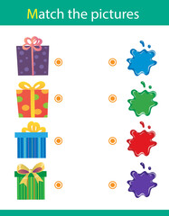 Naklejka premium Match by color. Puzzle for kids. Matching game, education game for children. Holiday gifts. What color are the objects? Worksheet for preschoolers.