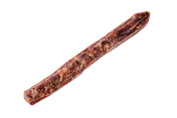 Dried jerked deer and pork sausage isolated on white