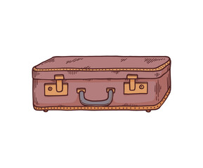 Suitcase vintage retro old bag, baggage for travel and trip a vector illustration