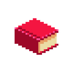 Red book icon. Pixel art stile. Video game. 8-bit sprite. Isolated vector illustration.