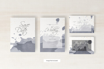Elegant wedding invitation template with watercolor splash and abstract hand drawn dynamic fluid