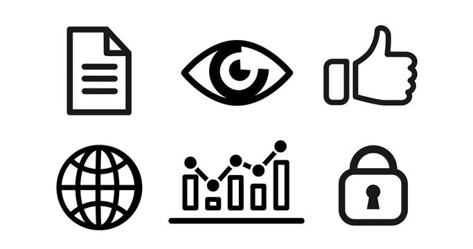 micro animation of Working process icon set, office concept, cartoon, clip art, black and white, alpha channel.