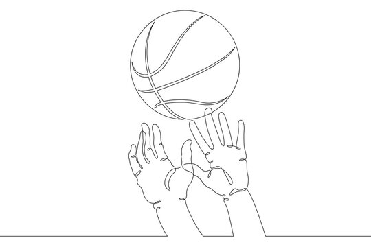 Basketball game. Hands reach out to grab the basketball in the game. Basketball ball.
