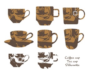 ティーカップ マグカップ コーヒーカップ シルエット イラスト素材 ミルク柄 スウォッチ