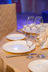 Elegant table setting for a festive dinner in the restaurant